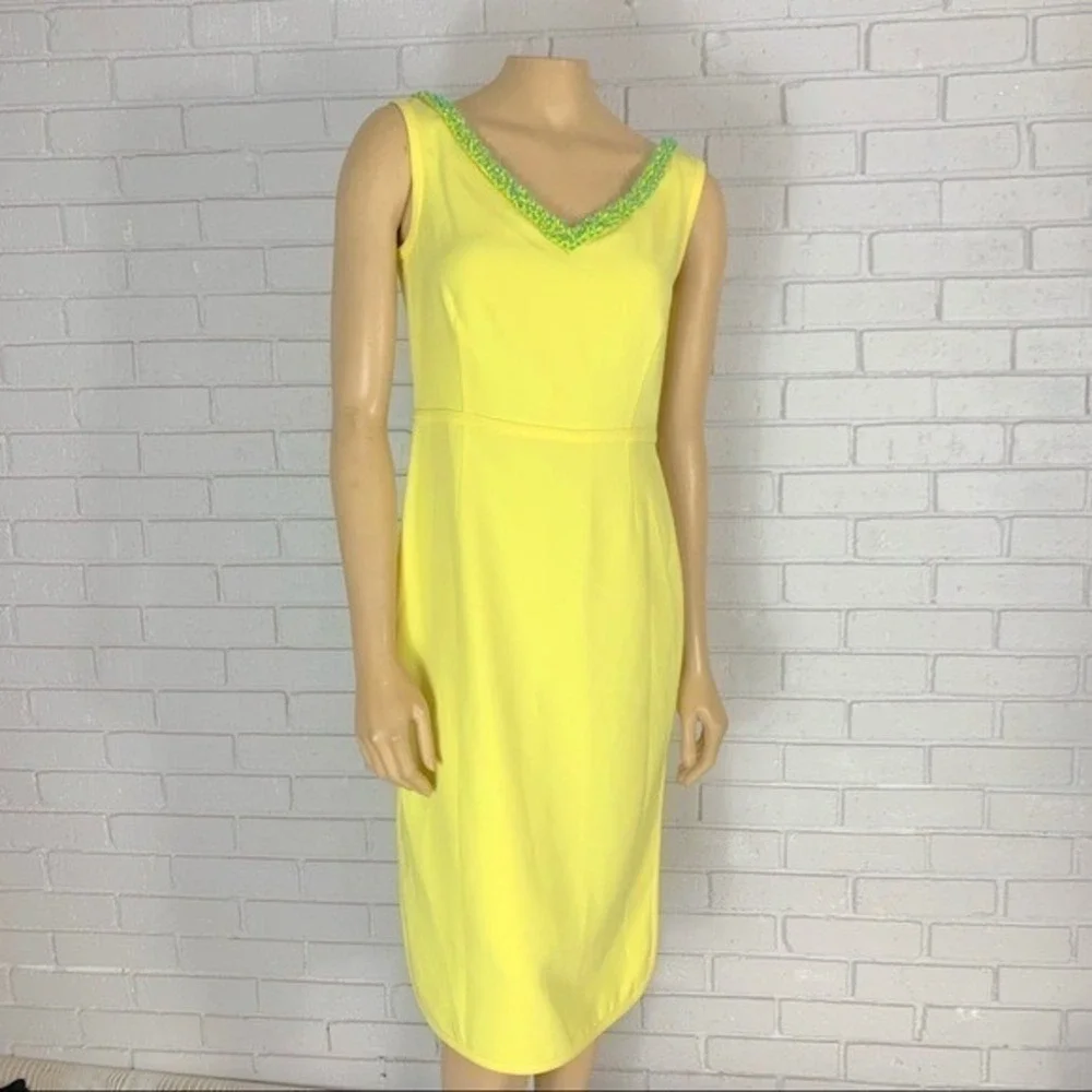 Tory Burch Yellow Portia Beaded V-Neck Sleeveless Sheath Dress NWT Sz 4